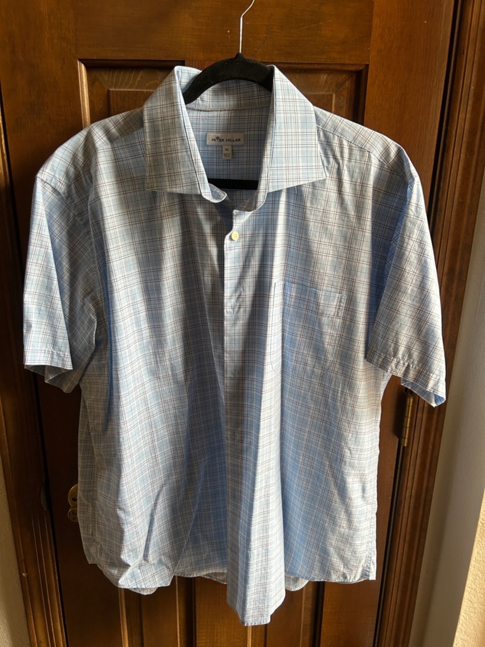 Peter Millar Light Blue Multi-Stripe Short Sleeve Button-Down Shirt